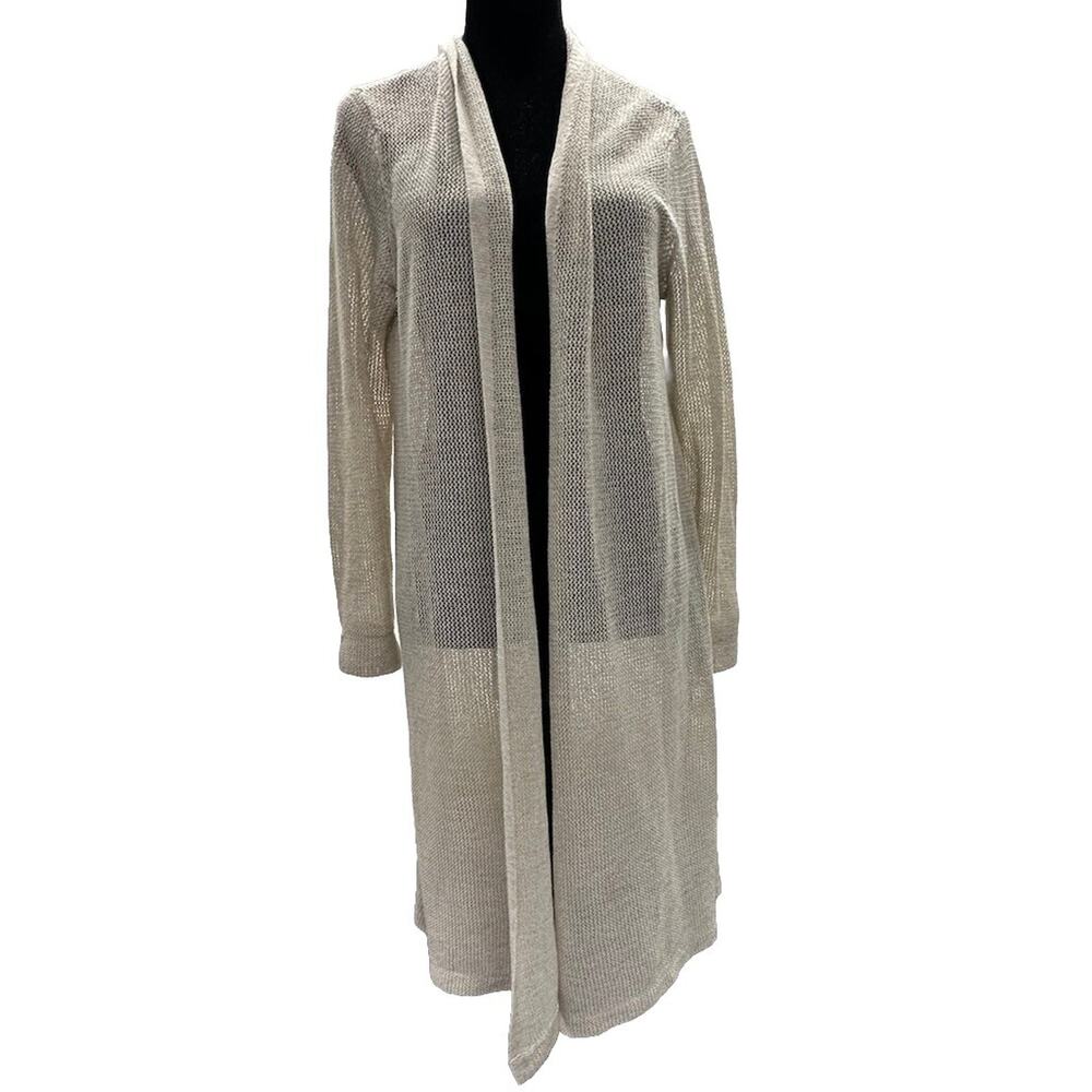 EILEEN FISHER Cardigan Womens Small Italian Yarn Sweater Open Front Beige